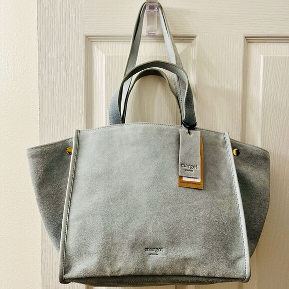Margot New York Jamee Suede Tote Double Handle Blue TikTok Viral Makeup Pouch